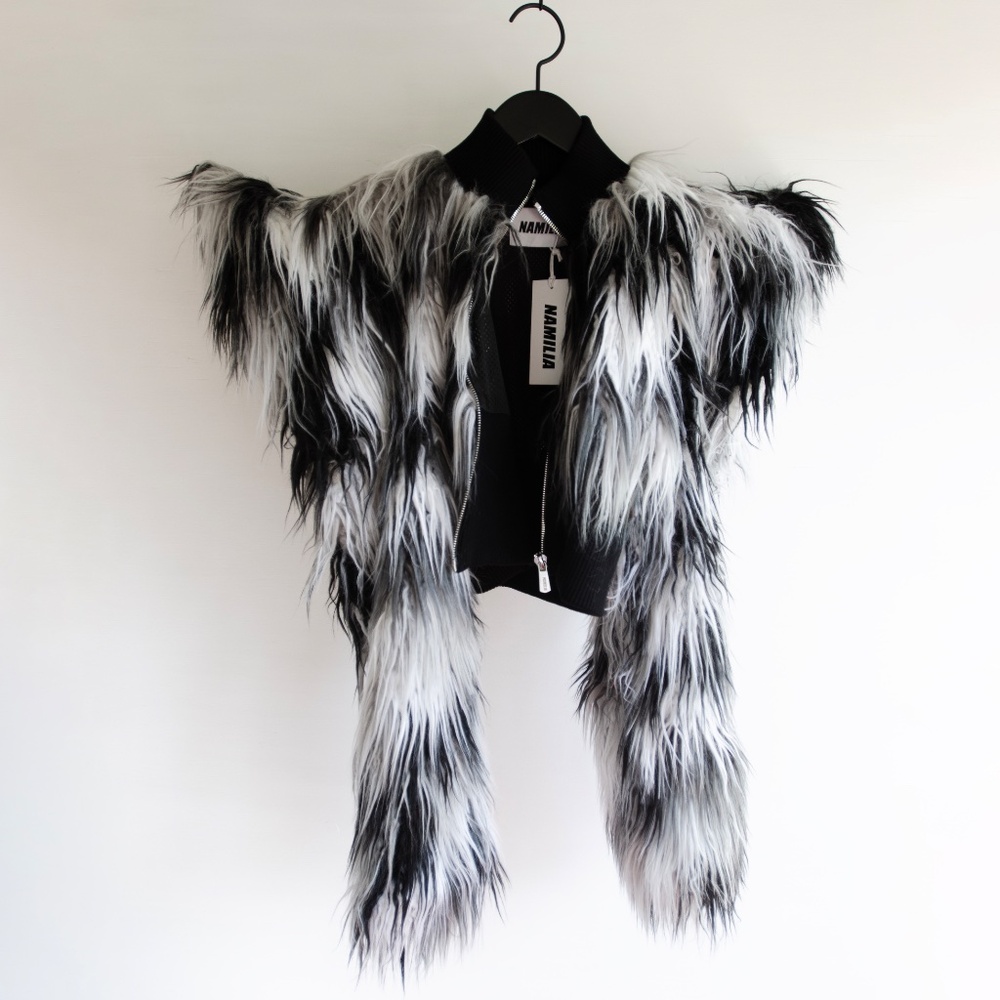 Dolls Kill NAMILIA Doomsday Faux Fur Crop Spiked Jacket XS NWT Sold Out!